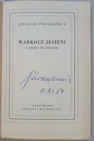 Iwaszkiewicz J. - Warkocz Jesieni, 1954 [autograph and invitation from Zw. Lit. Pol. in Poznań)