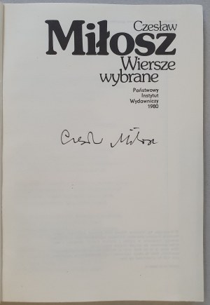 Czesław Miłosz - Poèmes choisis, 1980 autographe.