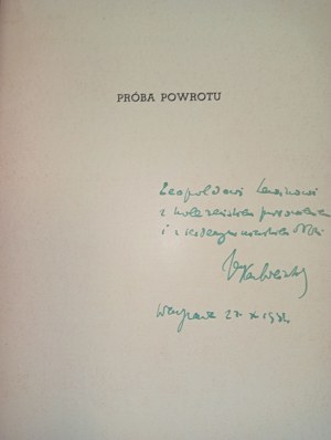 Weintraub Jerzy Kamil - The attempted return, Kamena Library, 1937 /autograph/.