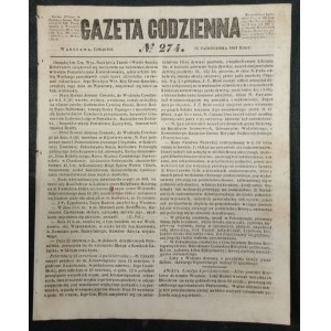 Gazeta Codzienna no 274 z 1847r. [H. Balzac na Wołyniu, przetarg na druk biletów kolejowych]