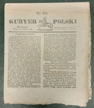 Kuryer Polski, No. 571, 19.07.1831 [November Uprising, exchange of banknotes in Warsaw].