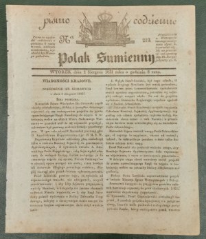Svedomitý Poliak, r.1831-č.219 Novembrové povstanie [situácia vo Varšave].