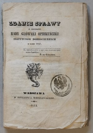 Správa o činnosti Rady všeobecného blaha charitatívnych ústavov v roku 1841