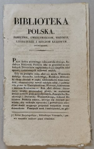 Bibliothèque polonaise - rapport de fin d'année et invitation à souscrire, 1825