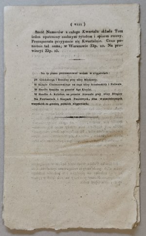 Bibliothèque polonaise - rapport de fin d'année et invitation à souscrire, 1825