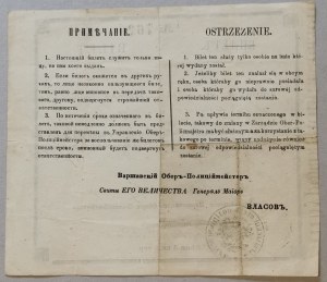 Lístok [preukaz] - Povolenie nosiť smútočný odev, [1869, Varšava, Edward Heinrich].