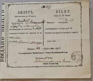 Ticket [pass] - Permission to pass the turnpike [1867, Warsaw].