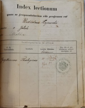Verzeichnis der Jagiellonen-Universität 1885-89 - Theologische Fakultät, [W. Hajewski].