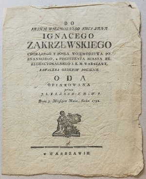[Óda] na Jeho Lordstvo Ignacy Zakrzewski ... 3. května 1792