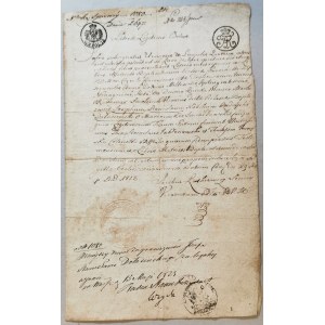 Poświadczenie zagraniczności, 1823r.[podpis. K.F. Woyda - radca stanu Król.Pol., Prez. Warszawy]