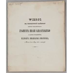 Radomiński J. - Wiersz na uroczystość zaślubin J.W. Z. Krasińskiego z J.W. E. Branicką, 1843.