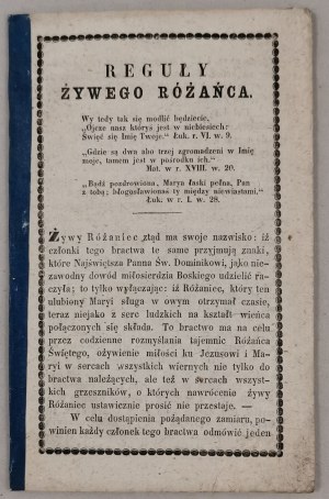 Rules of the Living Rosary. [edited and printed by J.A. Pelar, Rzeszow, 1859].