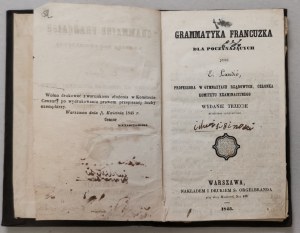 Landie E. French Grammar for Beginners, 1845, 3rd ed. [Printed by Orgelbrand].