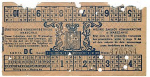 [Ticket] Municipal Transport Works in Warsaw, for 10 streetcar journeys [1941-44].
