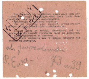 [Ticket] Municipal Transport Works in Warsaw, for 10 streetcar journeys [1943].