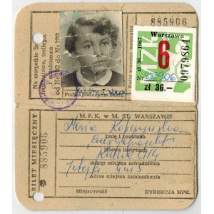 Bilet miesięczny M.P.K. Z 1967 (?) na wszystkie linie...