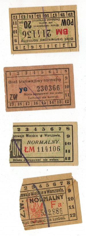 Streetcar ticket normal 2x, Warsaw City Trams 2x [1920s-30s].