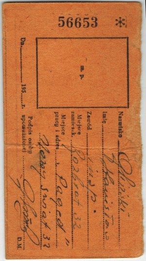 M.Z.K. (?) pass authorizes purchase of return ticket, 1951.