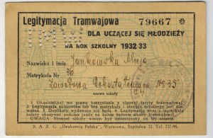 Streetcar pass for studying youth for the school year 1932/33