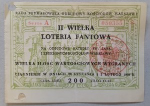 Second Great Fantastic Lottery, for the reconstruction of St. John's Cathedral and the demolished churches of Warsaw [A].
