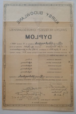 Diploma of Y.M.C.A. Construction Courses. From 1922 [school certificate].