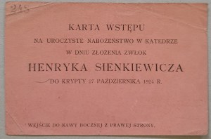 Entry card to St. John's Cathedral - [Henryk Sienkiewicz, Deposition of a corpse, 1924].