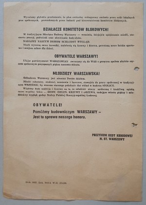 [Proclamation] To the Citizens of the Capital City of Warsaw [1960, appeal for support for greening].