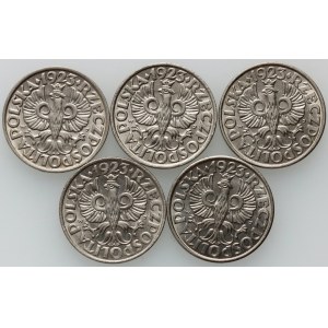II RP, zestaw monet 20 groszy 1923, (5 sztuk)