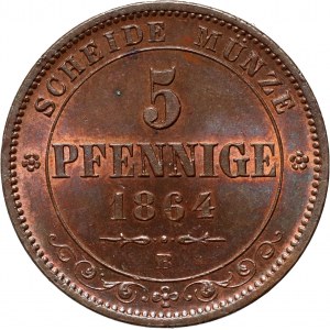 Germany, Saxony, John I, 5 Pfennige 1864 B, Dresden