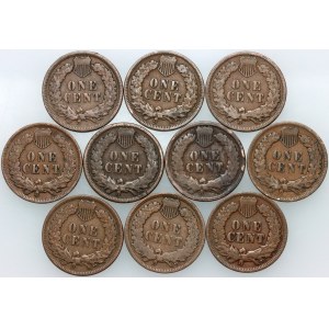 United States of America, set of 1 Cent coins from 1898-1907, (10 pieces)