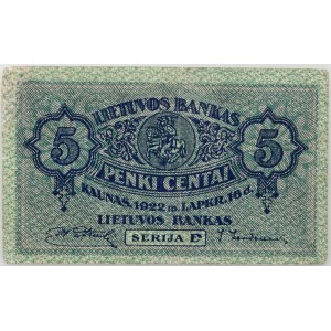 Lithuania, 5 Centai 1922, Series E