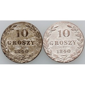 Ruské delenie, Mikuláš I., sada mincí 10 grošov 1840 MW, Varšava, (2 ks)