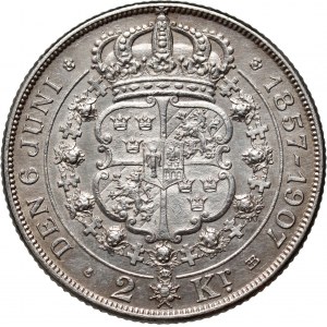 Sweden, Oscar II, 2 Kronor 1907, Golden Wedding