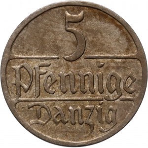 Wolne Miasto Gdańsk, 5 fenigów 1928, Berlin, rzadki rocznik