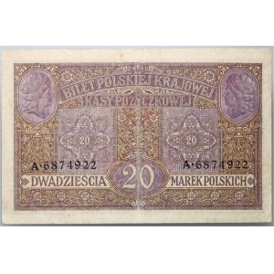 Generalgouvernement, 20 polnische Mark 9.12.1916, General, Serie A
