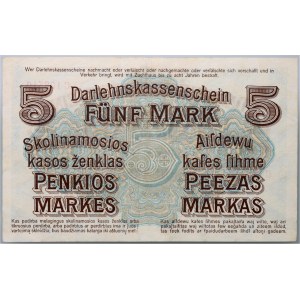 Banknotes of the German occupation authorities, Darlehnskasse Ost, 5 mark 4.04.1918, Kaunas, C series
