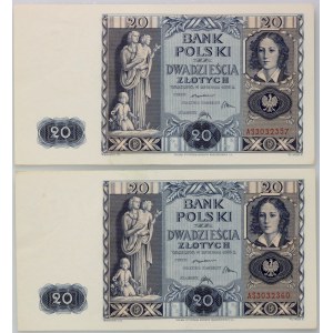 II RP, set of 20 zloty banknotes 11.11.1936, AS series, (2 pieces)