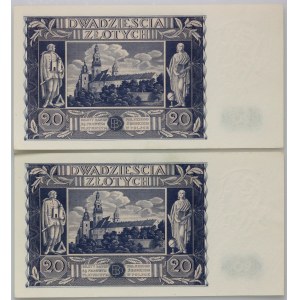 II RP, set of 20 zloty banknotes 11.11.1936, AS series, (2 pieces)