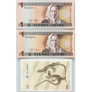 Litwa, zestaw banknotów z lat 1991-1994, serie AAG, BL, (3 sztuki)