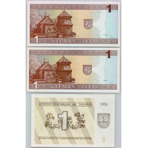 Litwa, zestaw banknotów z lat 1991-1994, serie AAG, BL, (3 sztuki)