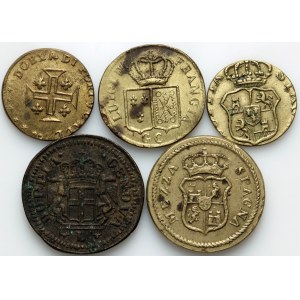 World, set of coin weights, (5 pieces)