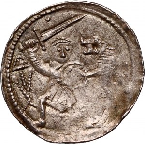 Władysław II Wygnaniec 1138-1146, denar, walka rycerza z lwem