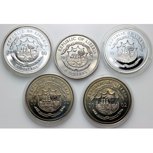 Liberia, set of coins from 1999-2002, (5 pieces)