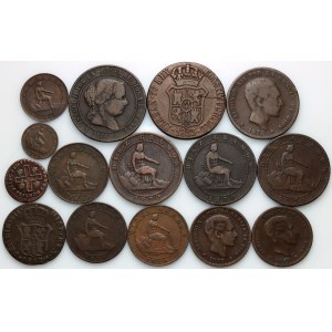 Spanien, Münzsatz aus dem 18. bis 19. Jahrhundert, (15 Stück)