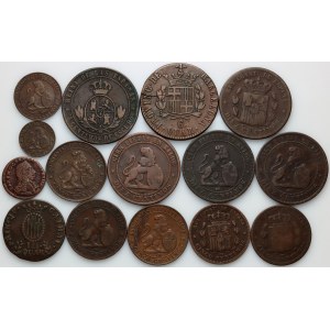 Spanien, Münzsatz aus dem 18. bis 19. Jahrhundert, (15 Stück)