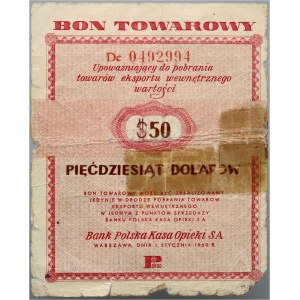 PRL, bon towarowy 50 dolarów, Pekao, 1.01.1960, seria Dc, FAŁSZERSWO