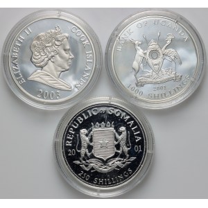 World, set of silver coins from 2001-2003, (3 pieces)
