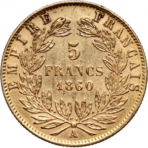 France, Napoleon III, 5 Francs 1860 A, Paris