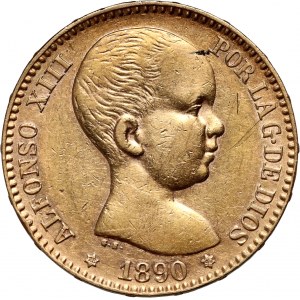 Španielsko, Alfonso XIII, 20 pesetas 1890 MPM, Madrid