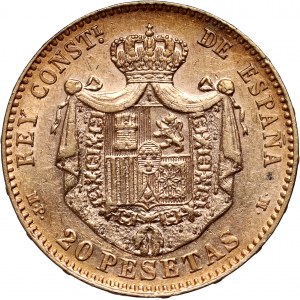 Španielsko, Alfonso XIII, 20 pesetas 1890 MPM, Madrid